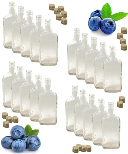 Buyglass Set di 20 Bottiglie Amaro di Vetro Trasparente con Tappi, 700 ml, Stile Quadrato con porta etichetta personalizzata