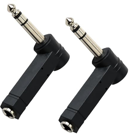 2 Stück 90 Grad Audio Adapter 6.35 mm TS Mono Male auf 6.35 mm Female, Rechtwinkliger Klinkenstecker 6,3, Klinke auf Klinke 6,3, Audio 1/4 Zoll TS Mono Stecker für Gitarre, Lautsprecher, Mischpult