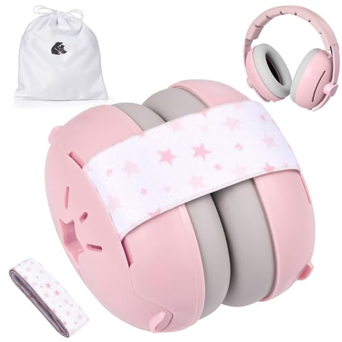 Lictin 2 in 1 Cuffie Neonato Antirumore -25dB,Protettori acustici per neonati, archetto regolabile, antiscivolo e antistress, protezione acustica ideale per neonati fino a 48 mesi