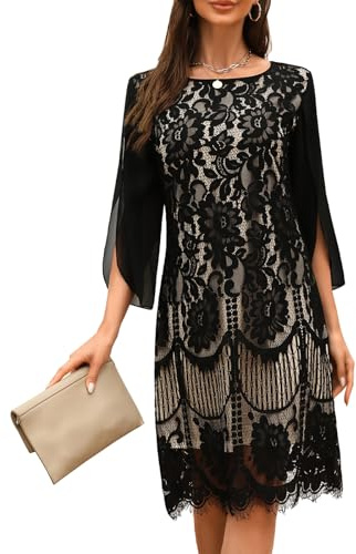 COOAN Damen Formales Festliche Kleid Hochzeitsgäste Kleider Cocktail Spitze Pailletten Evening