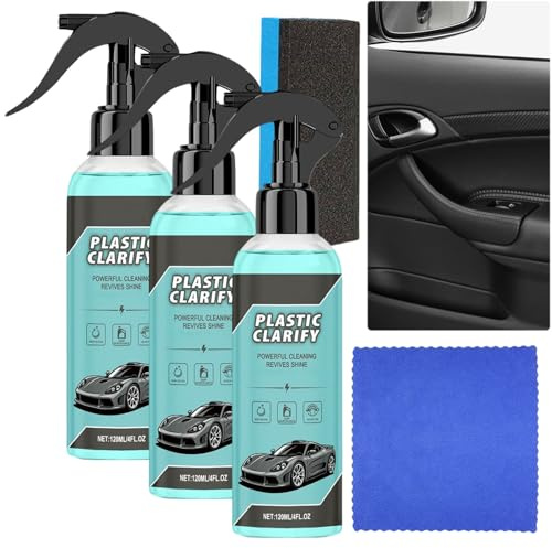 JASUBAI Plastic Clarify For Cars, Black Trim Restorer Spray For Interior & Exterior, Car Dashboard Cleaner & Conditioner, Rubber/Leather/Vinyl Resume, Non-Greasy Plastic Restoration 120ml (3PCS)