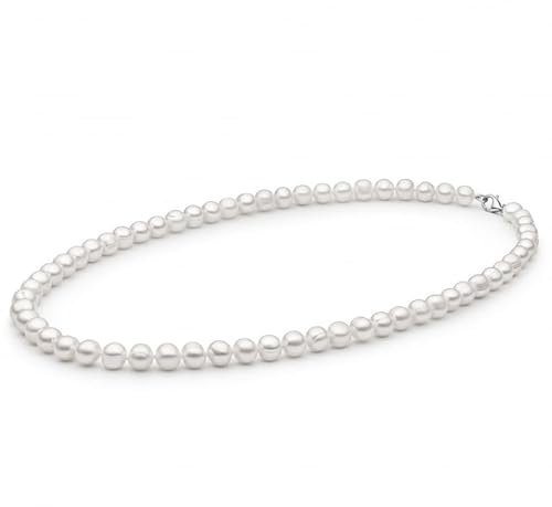 Gaura Perlenkette Herren – Weiße Süßwasserperlen rund 8–8,5 mm • 50 cm Länge • Rhodiniertes 925 Sterling Silber Karabinerverschluss • Eleganter Herrenschmuck