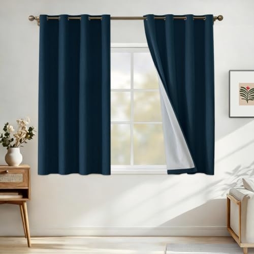 CYCMACO Leinen 100% Verdunkelungsvorhänge für Schlafzimmer, Verdunkelungsvorhänge, 114,4 cm lang, Raumverdunkelungsvorhänge für Wohnzimmer, Lange Vorhangösen, Thermovorhänge (2 Paneele, Dunkelgrün)