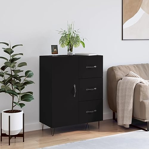HETFTJN Sideboard Schwarz 69,5x34x90 cm Holzwerkstoff mit 3 Schubladen & 2 Fächern Stabiles Metallgestell Modernes Lowboard für Wohnzimmer Flur Büro Küche Landhausstil