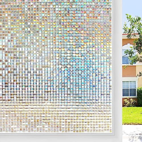 Homewell Fensterfolie Regenbogen Mosaic – 3D Sichtschutzfolie Fenster statisch haftend – Bejeweled Dekorfolie selbsthaftend mit Regenbogeneffekt & UV-Schutz [60x200cm]