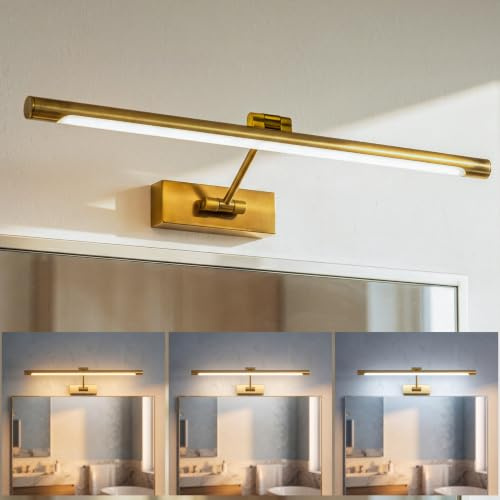OSYNNIQ LED Spiegelleuchte Bad Spiegellampe Badezimmer, 3 Farbtemperatur Wandleuchte über Spiegel, 60cm 12W IP44 650 Lumen, Gold Moderne Spiegelbeleuchtung Wandspiegel Lampe