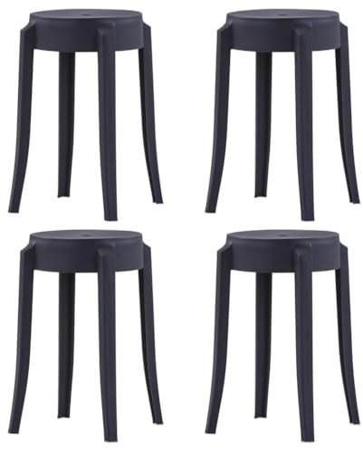 Mangloder Lot de 4 tabourets empilables en plastique PP noir 43 x 43 x 45 cm Largeur d'assise 27,5 cm pour cuisine, balcon, jardin, terrasse, intérieur et extérieur, polyvalents et peu encombrants