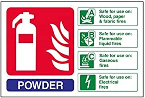 V Safety Powder Id Fire Extinguisher Sign - Landscape - 150mm x 100mm - Self Adhesive Vinyl, Blue/Green/Red, 11017AL-S
