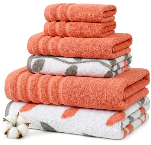 Modern Threads Natural Vine 6-Piece 100% Cotton Towel Set – Yarn Dyed Jacquard – Includes 2 Bath Towels, 2 Hand Towels, 2 Washcloths – Absorbent, Quick Dry, Soft & Durable – Rust Orange
