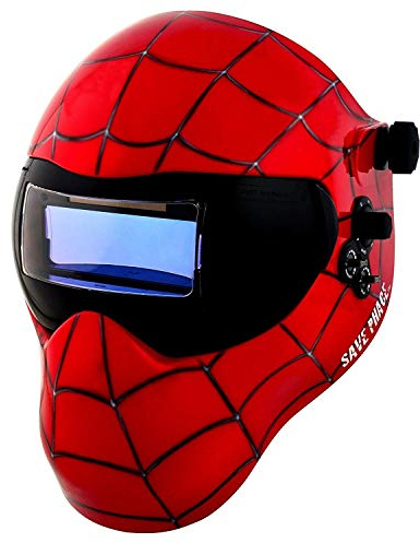 Save Phace Auto Darkening Welding Helmet Spiderman Gen Y - Ear to Ear Vision Welder Hood with 2nd Largest Viewing Mask for SMAC/MIG/TIG/SPOT - 2 ARC Sensors Solar Powered and Grind Mode (3012336)