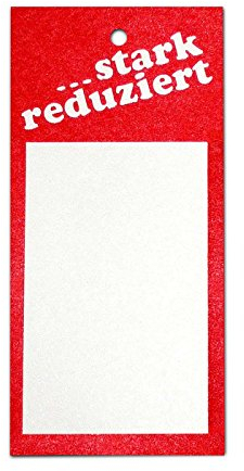 1.000 Preisschilder 40x85 mm rot/weiß | Aufdruck: stark reduziert | Hängeetiketten einzeln geschnitten | Kartonetiketten | HUTNER