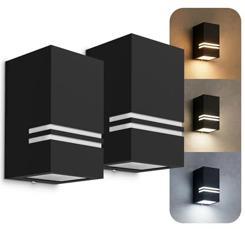 SSC-LUXon 2 Stück moderne LED Wandleuchte JOVO-S für Außen - mit 2x LED GU10 6W warmweiß - Außenleuchte Up oder Down IP44 matt schwarz