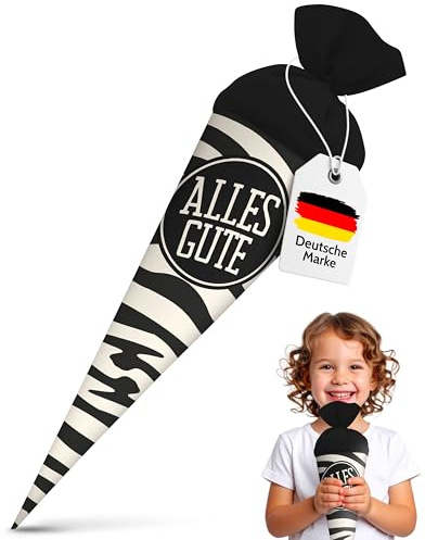 itenga Geschwisterschultüte 35cm Tiermuster Geschenkverpackung Schultüte Erwachsene (Zebra mit Text Alles Gute)