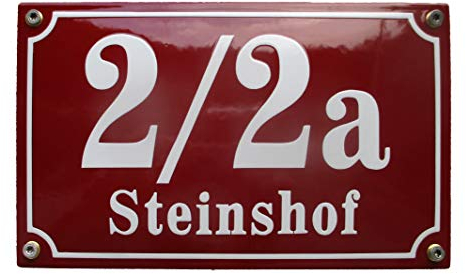 Hausnummer Hausnummernschild Emaille 15x25 cm mit Wunschstraßennamen und Nummer