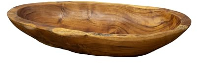 Darthome Teak Root Long Bowl 35cm Antique Rustic Kitchen Hand Carved Wood Fruit Snacks Food