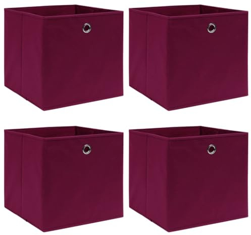vidaXL 4X Aufbewahrungsbox Zusammenklappbar Spielkiste Regalkorb Faltkiste Korb Kinderbox Box Kiste Regalbox Staubox Dunkelrot 32×32×32cm Stoff