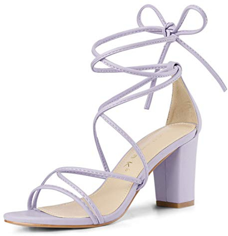 Allegra K Women's Strappy Lace Up Chunky Heeled Sandals | 3 inches Heels, Open Toe, Faux leather, Padded insole for comfort, Summer Heel for Women Dress Shoes