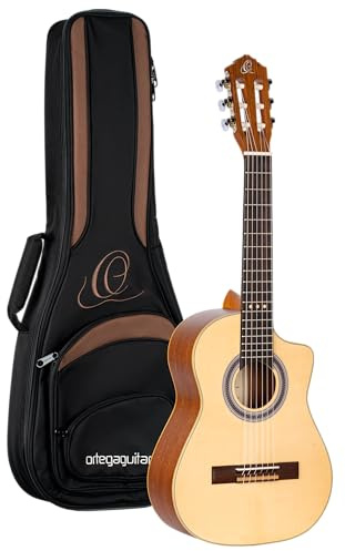 Ortega Guitars Requinto Konzert Gitarre – Deep Body – Requinto Series – Inklusive Gig Bag – Massive Engelmann Fichte, Sapele, Natur (RQ38)