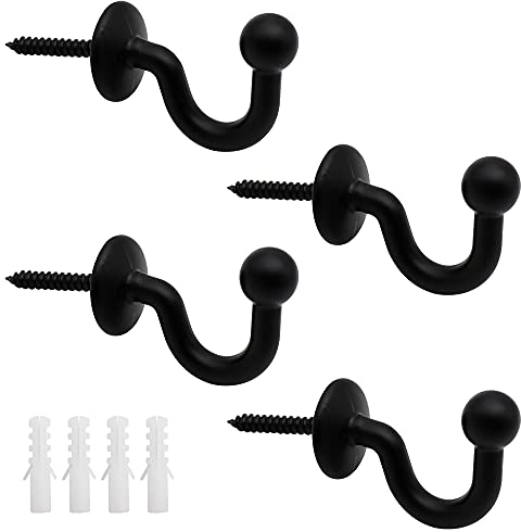 PLCatis 4Pz Tenda del Gancio U Holder in Lega di Zinco 38 * 30mm Ganci Fermatende Decorativi con Spina di Espansione da Porta da Parete per Tenda Vestiti Chiave Ganci Nero