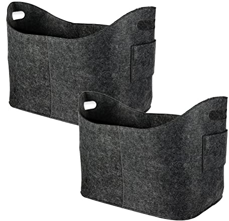 Schramm® Kaminholztasche grau aus Filz Holzkorb ca. 53 x 40x 30 cm wählbar 1, 2 oder 3 Stück Filzkorb Zeitungskorb Filztaschen, Größe:2 Stück