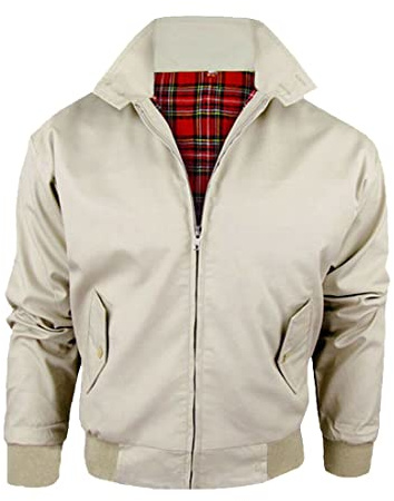 FAIRY BOUTIQUE Harrington Veste classique à manches longues pour homme, style rétro années 70, fermeture éclair, grande taille, beige, L