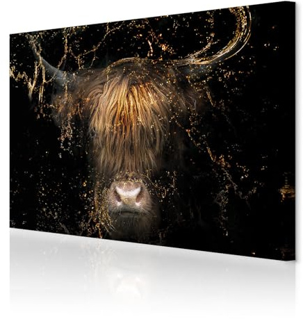 decomonkey Wandbilder Hochlandrind 90x60 cm 1 Teilig Leinwandbilder Cattle | Strukturleinwand, Holzkeilrahmen, Bild auf Leinwand, Kunstdruck, Wanddeko, Wohnzimmer, Wanddekoration, Highland, Rind, Tiere