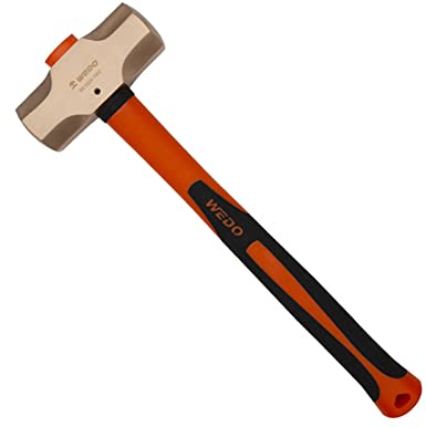 WEDO Nicht funkelnd Fäustel,Fiberglasstiel,Schlosser-Hammer,Vorschlaghammer,Kopf geschmiedet 2000g,Berylliumkupfer,Länge 370mm,Nicht magnetisch,korrosionsbeständig Trockenbauhammer,BAM/FM-Zertifikat