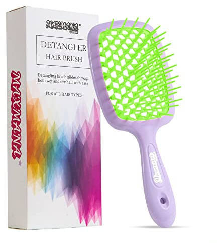 Maxmana Secret Detangler Hair brush,Detangling Brush, Massage Curl Comb for for Women, Men,Girls and Kids for Natural Curly Wet Dry Thick Straight Long Hair (PURPLE+GRASS GREEN)