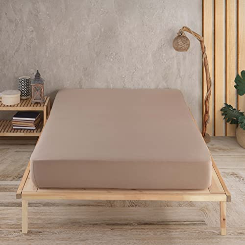 Vency Premium Jersey Spannbettlaken 180x200cm Cappuccino - Spannbetttuch 100% Baumwolle, Bettlaken 180x200 Bis 35 cm Matratzenhöhe Cappuccino