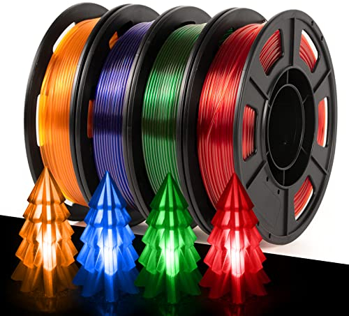 IEMAI PETG Filament 1.75mm, Transparent PETG Rot/Blau/Grün/Orange, 4 x 250g Spule, 3D Drucker Filament, Maßgenauigkeit +/- 0,02 mm, Geeignet für den Druck von Lampenschirmen Dekorationen