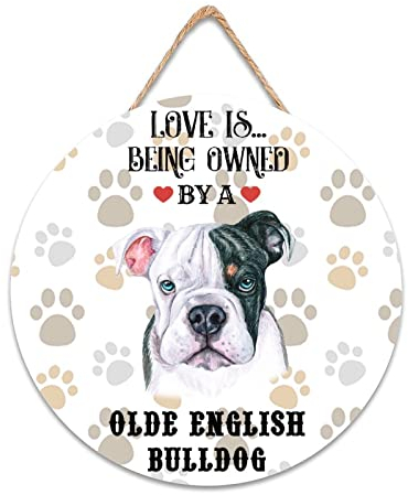 CustonCares Hunde-Zitat Love is Being Owned by A Dog Welcome Haustürschild Hund Mutter Geschenk für Frauen Outdoor Wandkunst Dekor Vintage Holzschild Einweihungsgeschenke 30,5 x 30,5 cm rund
