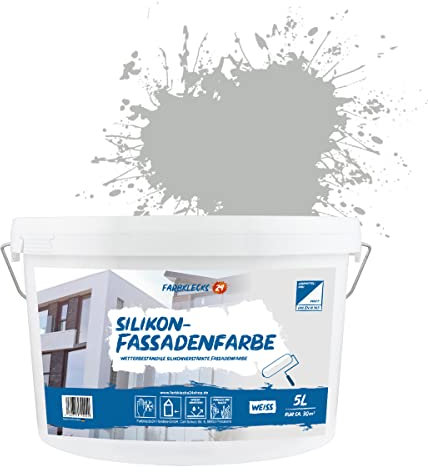 Farbklecks24 Silikon-Fassadenfarbe Color (versch. Größen/Farben) hohe Deckkraft, Wetterschutz, schmutzabweisend (5L, Grau 7-0)