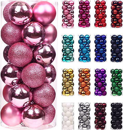 Treer 24 pcs Boules de Noel 6cm Mixtes de Boules en Plastique, Décoration Sapin de Noël, Créer Une Ambiance de Noël, Les Ornements Festifs, Réutilisables (3cm,Rose)