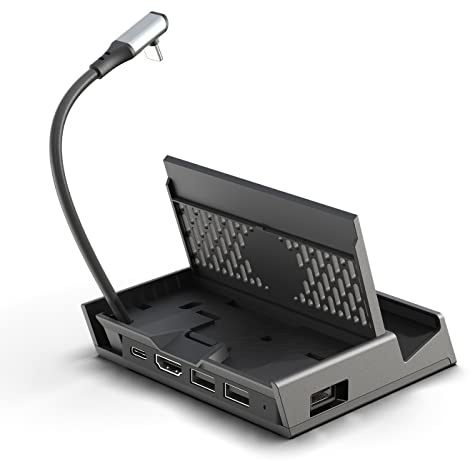 Skull & Co. SteamDock Pro with Detachable Portable USB Hub HDMI TV Adapter for Steam Deck, ROG Ally, Smartphone and MacBook- Black (with Extension Cable)