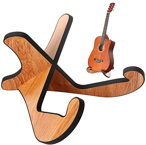 LacBec Gitarrenständer Holz, Universal Anti-Rutsch Gitarren Ständer, Klappbar & Tragbar X-Frame Gitarrenständer für Akustikgitarre, E-Gitarre & Bassgitarre