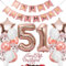 Feelairy Rosegold Geburtstagsdeko für Damen, 51. Geburtstag: 22-teiliges Set mit Ballons, Banner, Sterne, Konfetti und Bändern für Partydekoration