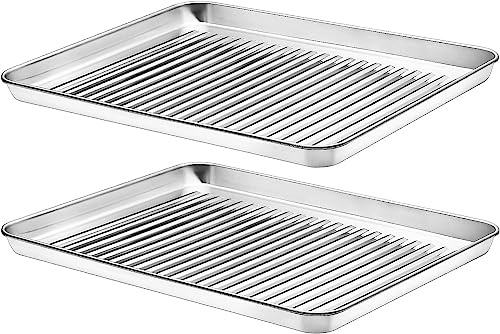 2 Stück Antihaft Backblech, Edelstahl Auflaufform Ofenblech Backform Set, 40,6 x 30,5 x 2,5 cm, Groß Rechteckige Kuchenform für Backen, Gesund & Schwerlast, Spülmaschinenfe