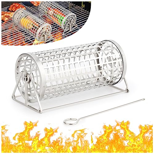 Rolling Grilling Basket, BBQ Grill Basket, Rolling Grilling Baskets For Outdoor Grilling,Perfect For Vegetables, Fruit, Fries, Multifunctional Round Barbecue Cooking Accessory (1PCS)
