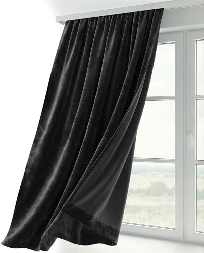 BEAUTEX Samt Vorhang Kräuselband U-Band Gardine Velvet abdunkelnd und Blickdicht, 140x245 cm (Breite 140 cm, Höhe 245 cm, Schwarz) | Weicher Velvet-Samt, blickdicht, lichtmindernd, pflegeleicht, viele Farben und Größen