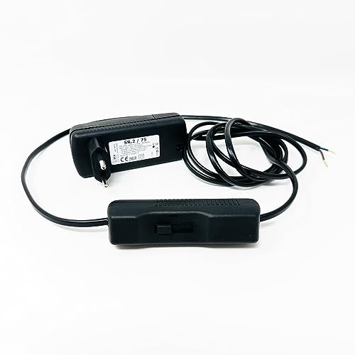 TCI Netzteil Halogen, Steckernetzteil 230V, Dimmer SR.2/75 Schnurdimmer Trafo Transformator 12 Volt 75 Watt, schwarz