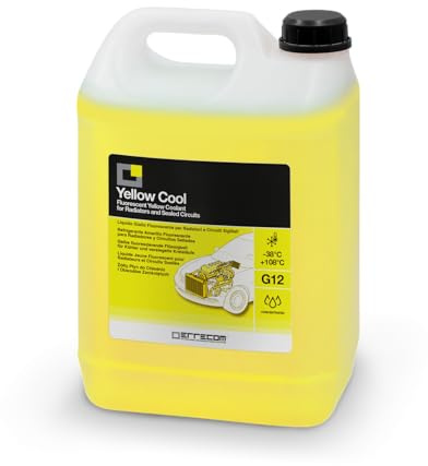 ERRECOM Yellow Cool, Gelbe Konzentrierte Fluoreszierende Kühlerflüssigkeit, G12-Frostschutzmittel mit Oat-Inhibitorpaket auf organischer Basis, 5 Liter