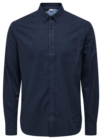ONLY & SONS Herren Onsroad Life Reg Melange Shirt Langarmhemd, Navy Blazer, L EU