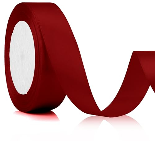 Geschenkband Rot Muttertagsgeschenk - Schleifenband Satinband Bordeaux Weinrot 25mm, 22m Breit - Rotes Rotband Zum Schnüren für Dirndl