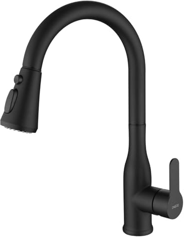 ONECE Robinet de Cuisine Noir avec Douchette Extractible, Mitigeur Evier 3 Jets d'eau, Robinettrie Rotatif 360° pour Evier Double, Acier Inoxydable, Cartouche Céramique
