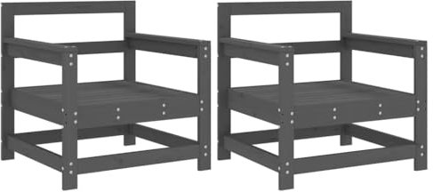 vidaXL Gartenstuhl 2 STK., Modular Gartenmöbel Lounge, Holzstuhl Stuhl für Garten Terrasse Balkon, Gartensessel Balkonstuhl, Grau Massivholz Kiefer
