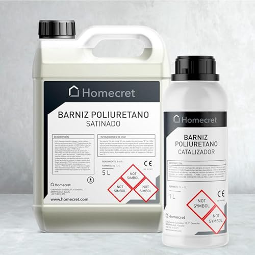 HOMECRET | Barniz poliuretano + Catalizador | Bicomponente | Alta dureza y resistencia química | 50% de sólidos I Acabados MATE, SATINADO ó BRILLANTE, 5 litros