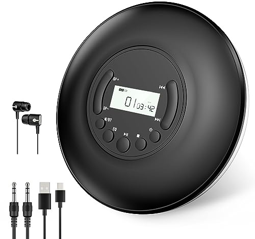 Gueray Portable CD Player Bluetooth: CD Player Portable with Headphones LCD Display Anti-Skip Protection CD Discman with AUX Cable for Car Home