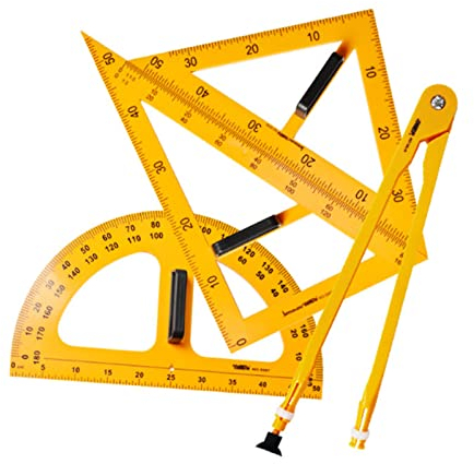 Tragbares Geometrie-Lineal-Set mit Kompass, Dreiecke, Lineale, Klassen-Zeichnungs-Set für Schullehrer, 4 Stück, Edelstahl-Sondenhalter