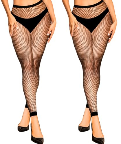 K BKVAVA Lot de 2 paires de collants en résille sans pieds pour femme - Taille haute, Filet central, Taille unique