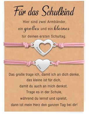 kaululu Mutter Tochter Armband Personalisiert Armband mit Namen Gravur Schulkind Armband für Jungen und Mädchen Schulanfang Geschenke Einschreibung Geschenke Mutter Tochter Geschenk